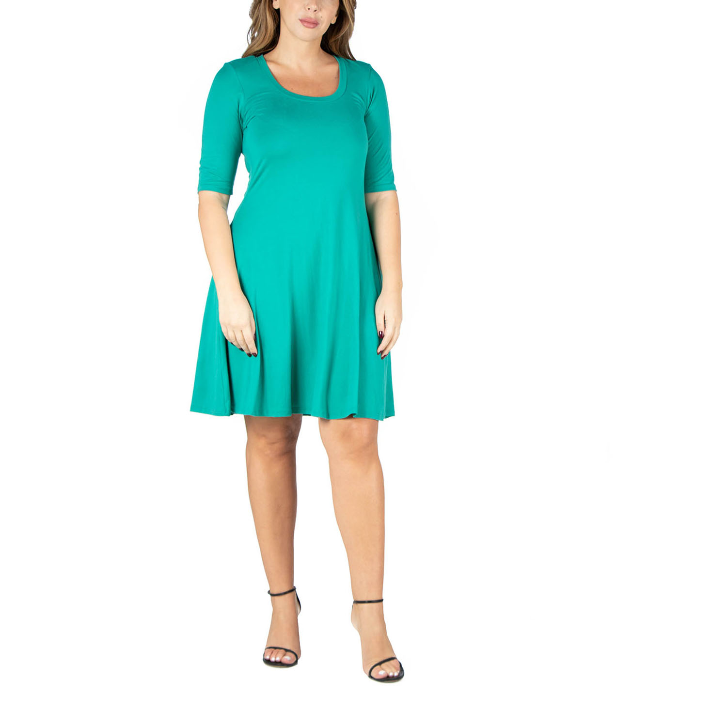 24seven Comfort Appare Elbow Sleeve Plus Size Knee Length Dress