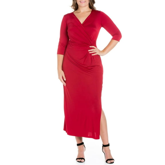 24seven Comfort Appare Fitted V-Neck Side Slit Maxi Dress