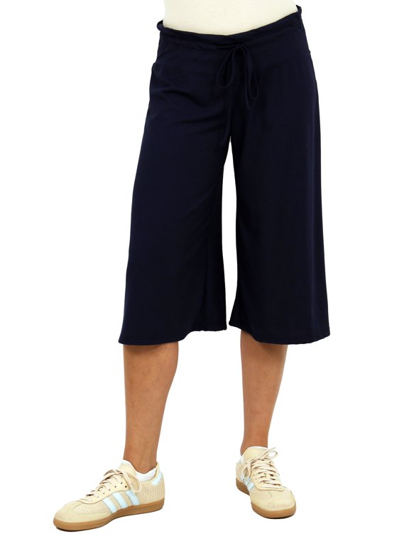 Apparel Basic Womens Ribbed Knit Drawstring Flared Capri Pants