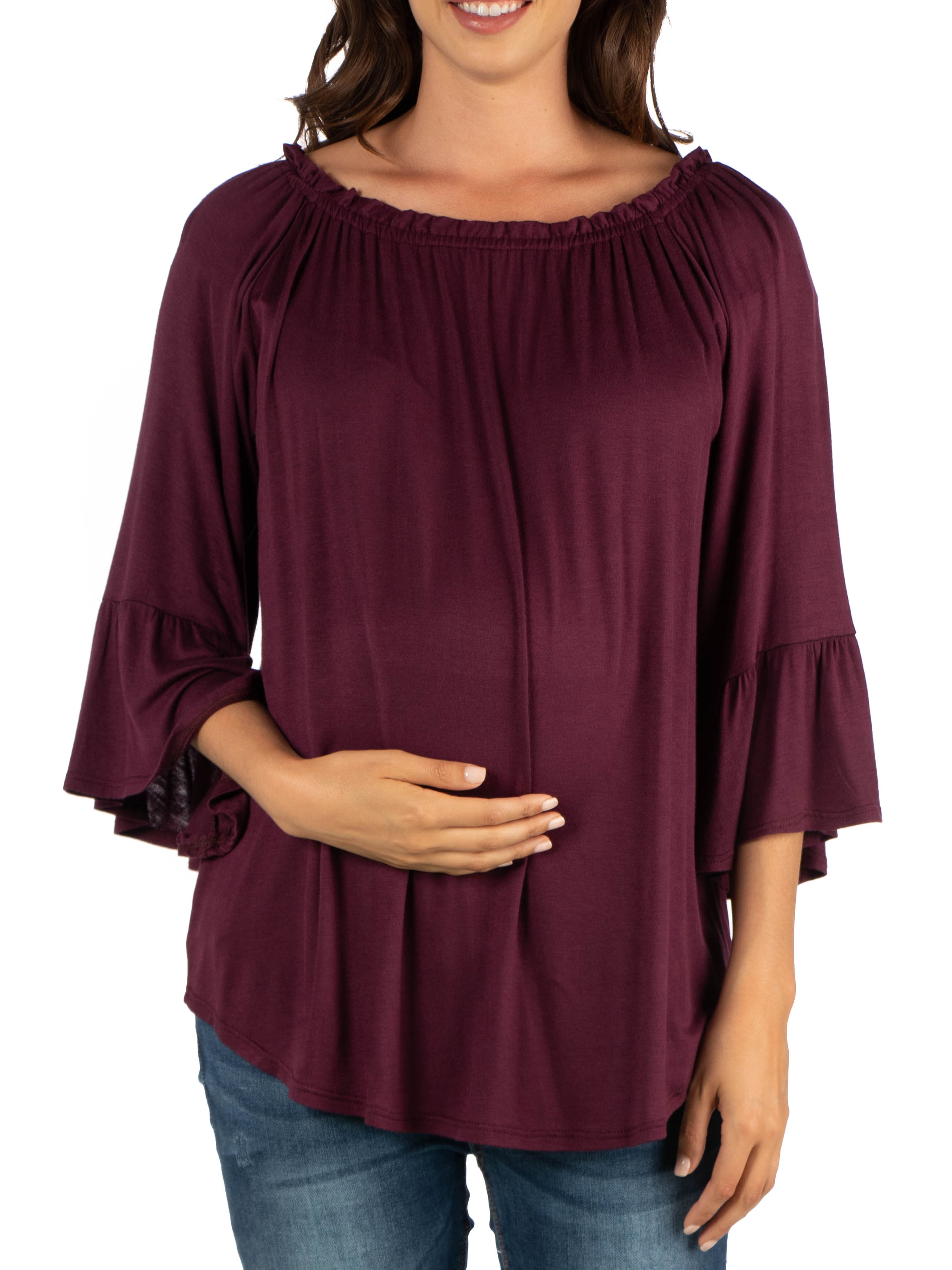 24seven Comfort Apparel Bell Sleeve Loose Fit Maternity Tunic Top
