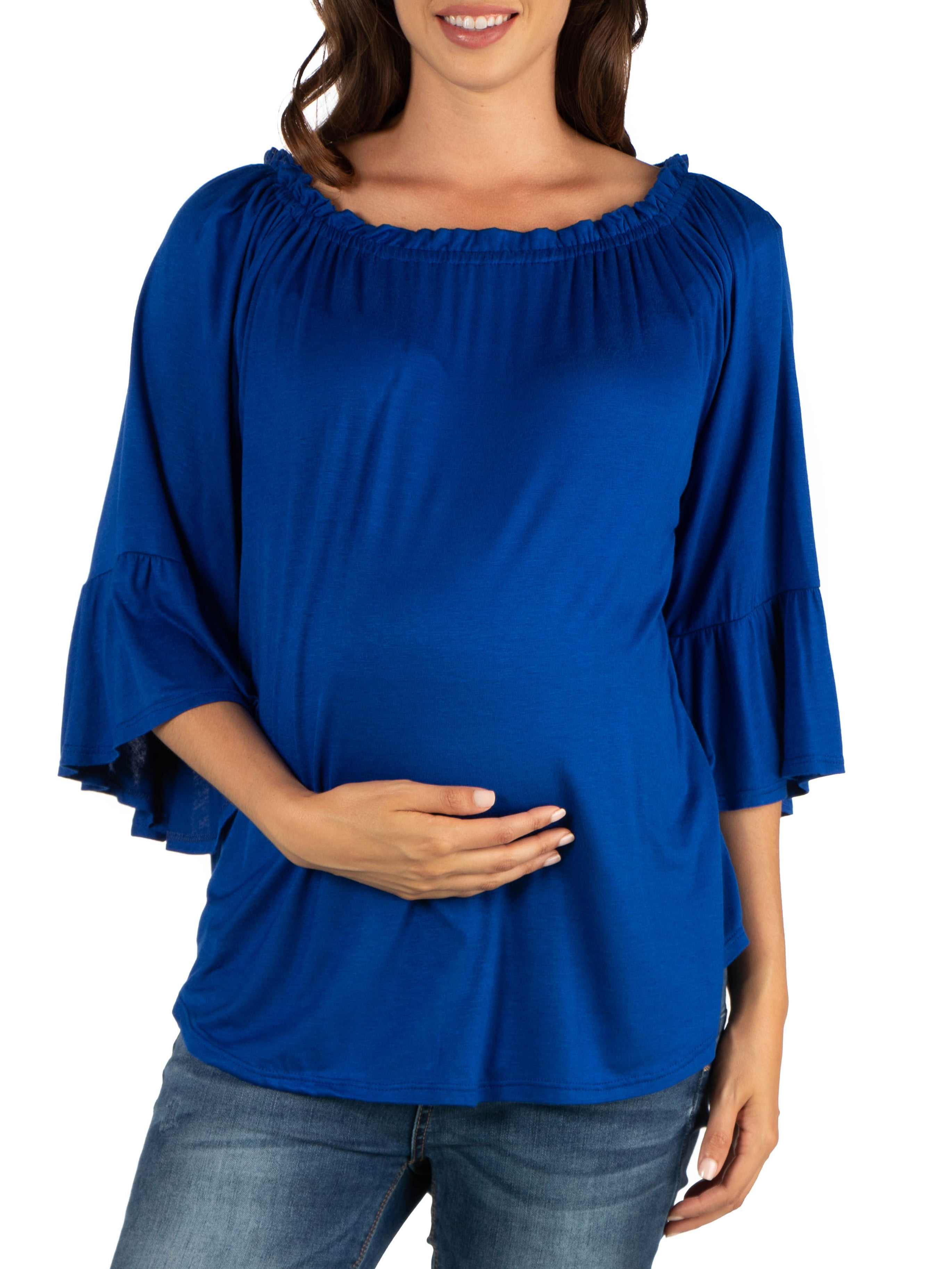 24seven Comfort Apparel Bell Sleeve Loose Fit Maternity Tunic Top