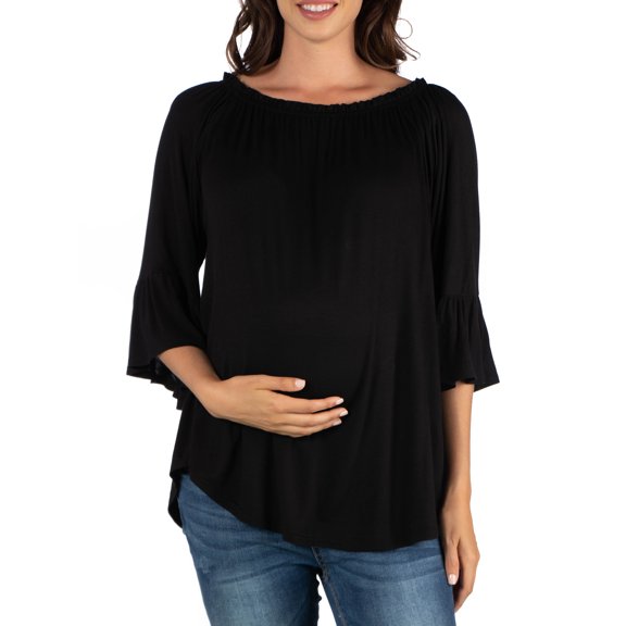 24seven Comfort Apparel Bell Sleeve Loose Fit Maternity Tunic Top