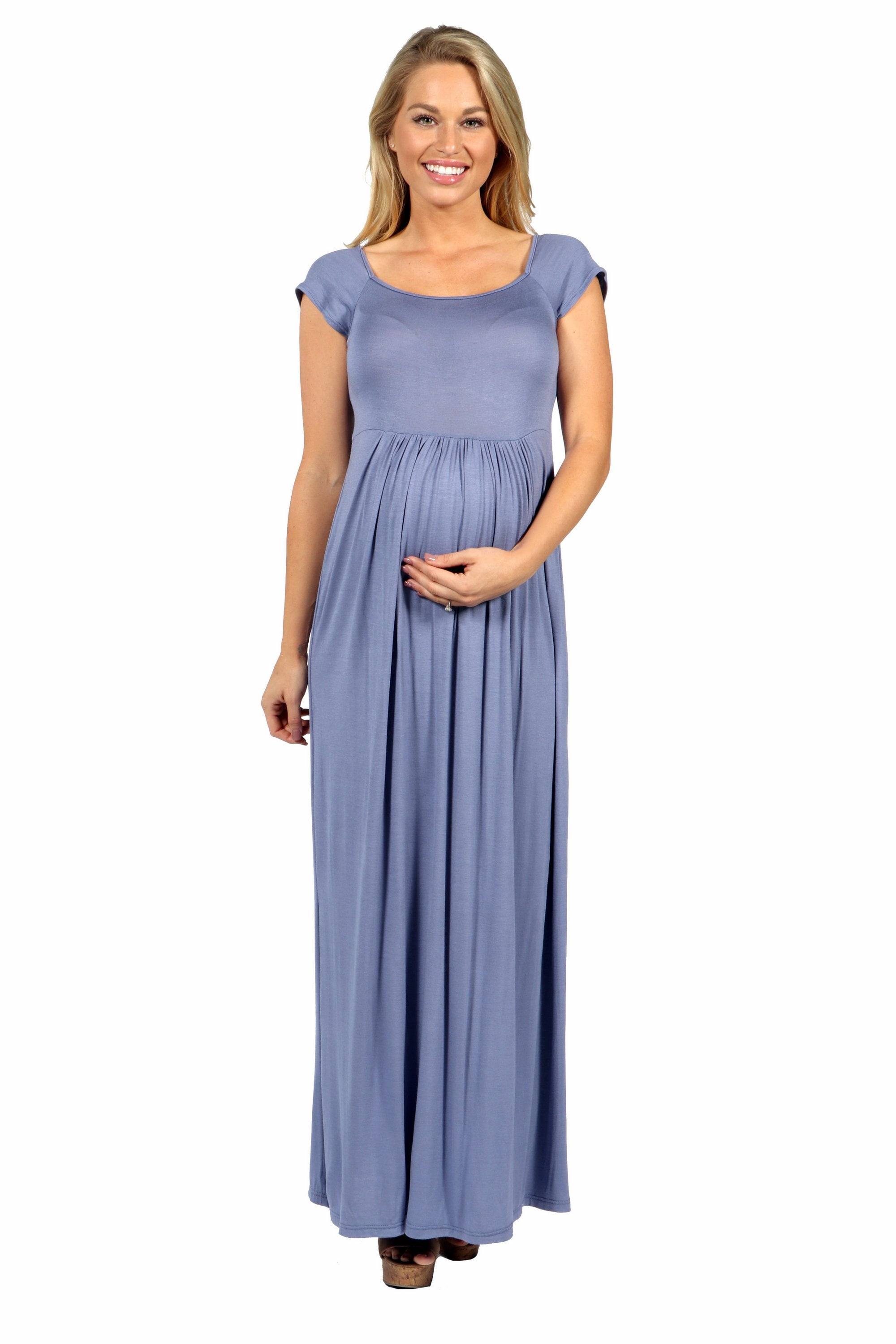 24seven Comfort Apparel Cap Sleeve Empire Waist Maternity Maxi Dress -  Walmart.com