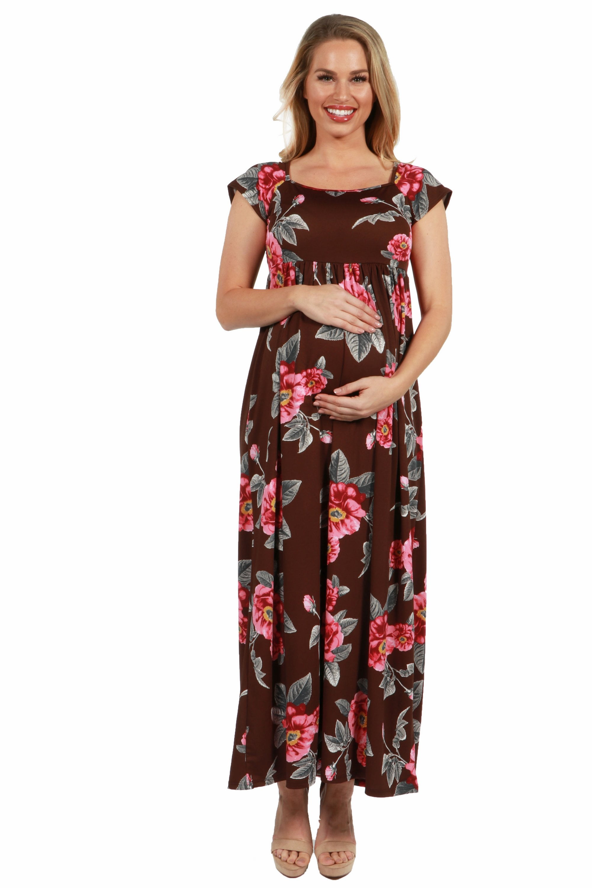 cap sleeve empire waist dress Elegant Satin Fitted Round Cap Sleeves Empire Mother Of Brides Dress –  Movousdress main image 1