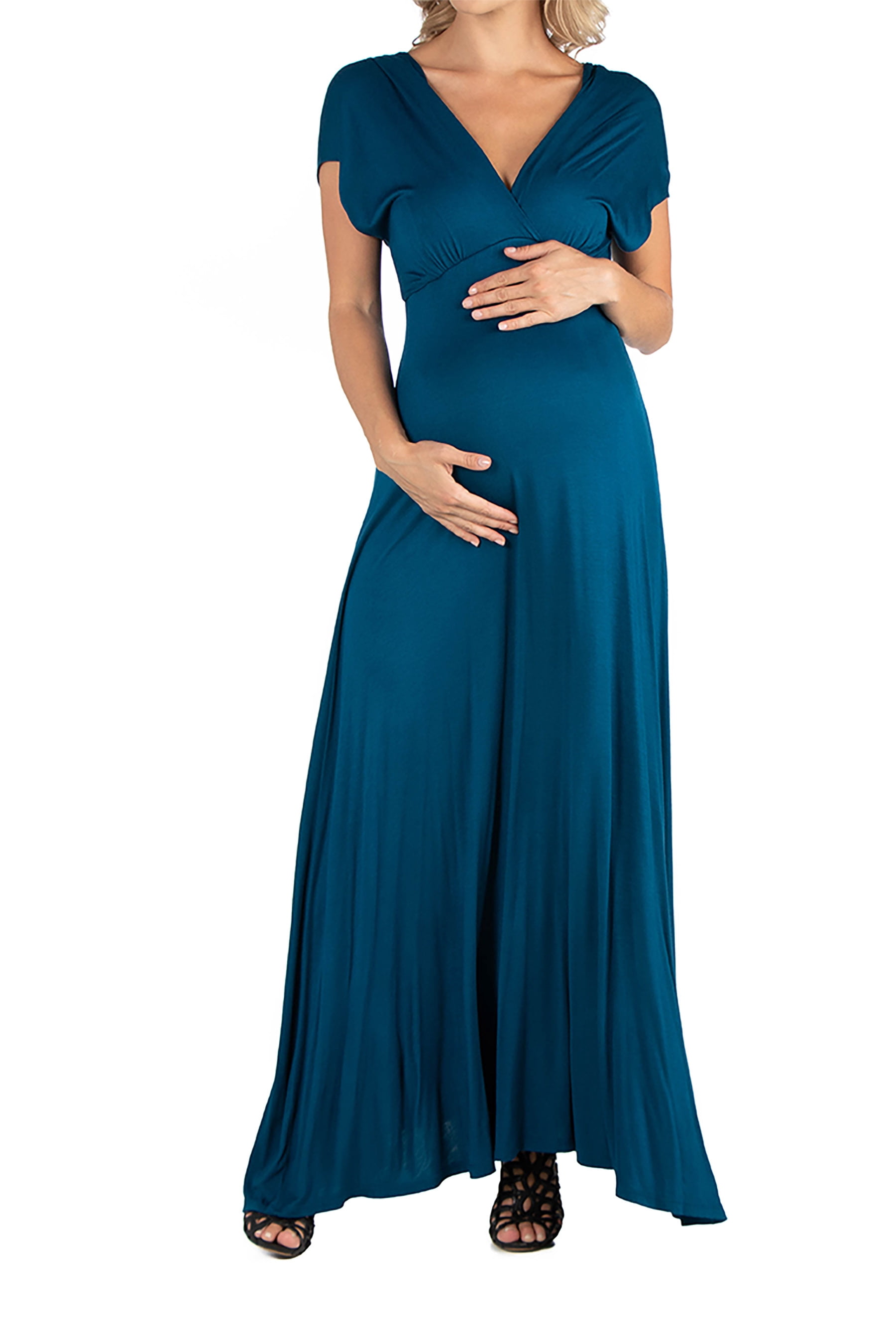 24seven Comfort Apparel Cap Sleeve V Neck Maternity Maxi Dress — free download