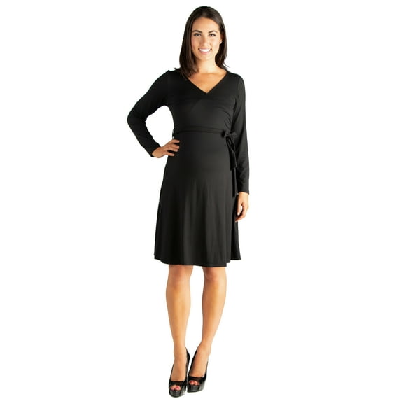 24seven Comfort Apparel Chic V-Neck Long Sleeve Belted Maternity Dress