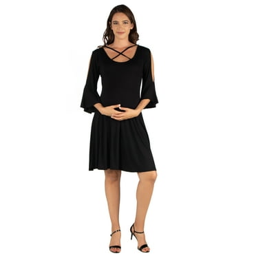 24seven Comfort Apparel Criss Cross Neckline Cold Shoulder Maternity Dress