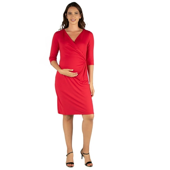 24seven Comfort Apparel Draped in Style Knee Length V Neck Maternity Dress