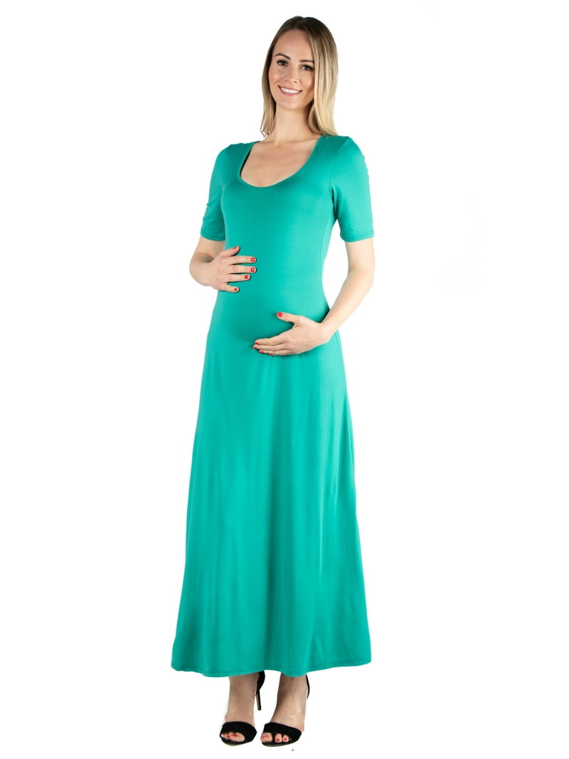 24seven Comfort Apparel Elbow Length Sleeve Maternity Maxi Dress -  Walmart.com