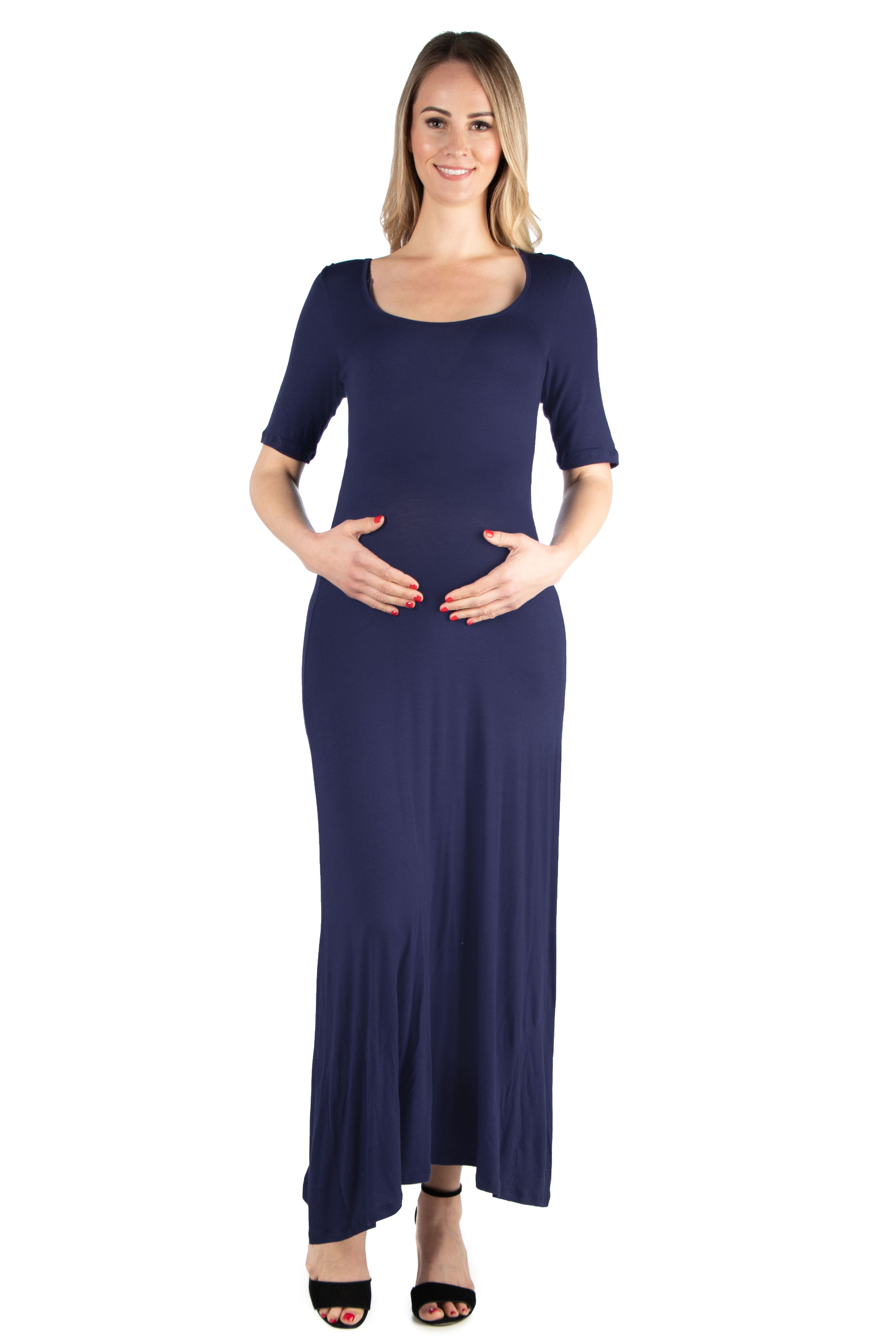 24seven Comfort Apparel Elbow Length Sleeve Maternity Maxi Dress