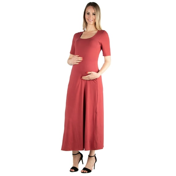 24seven Comfort Apparel Elbow Length Sleeve Maternity Maxi Dress