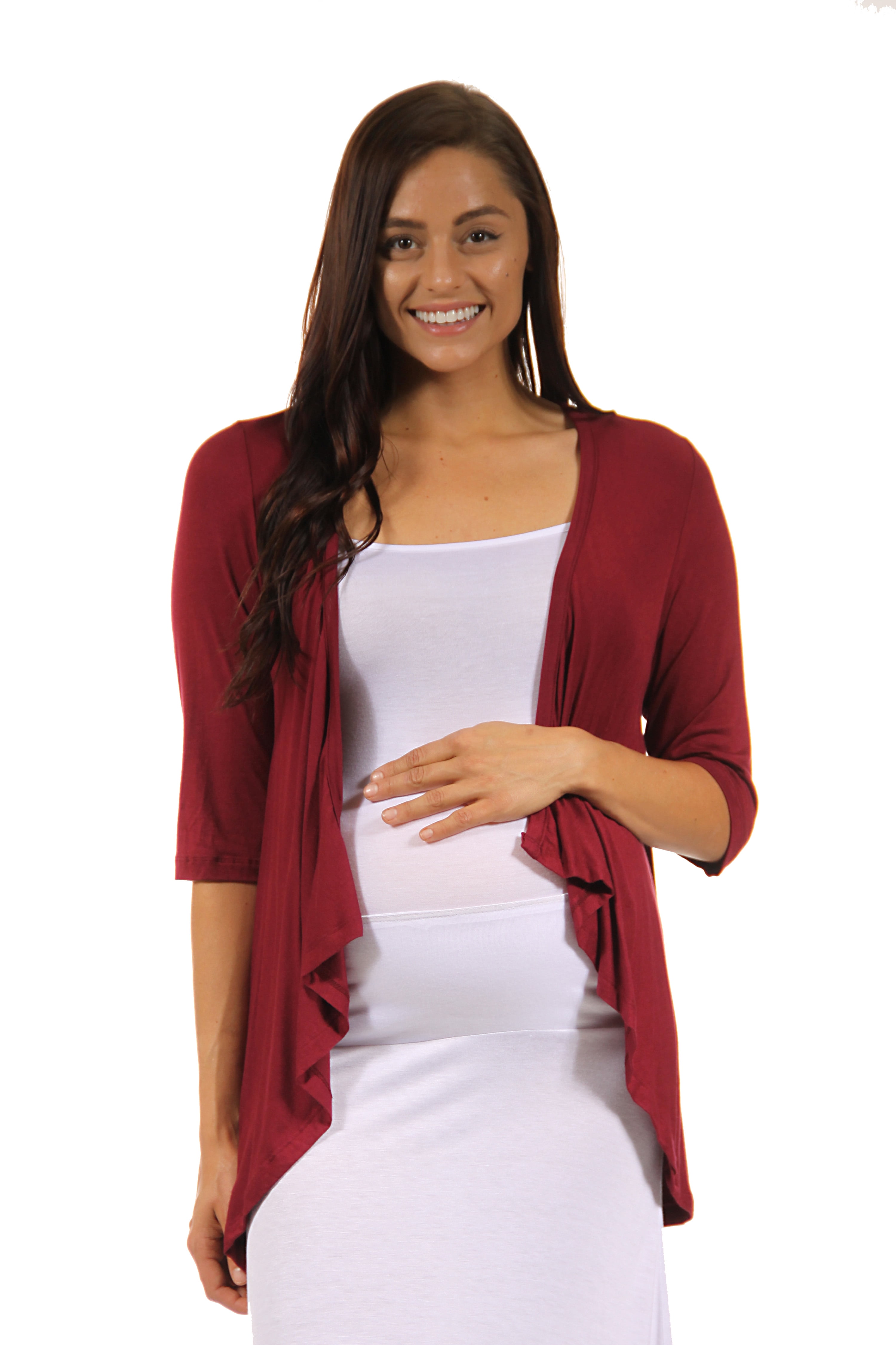 24seven Comfort Apparel Elbow Length Sleeve Maternity Open Cardigan