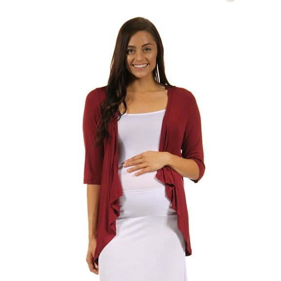 24seven Comfort Apparel Elbow Length Sleeve Maternity Open Cardigan