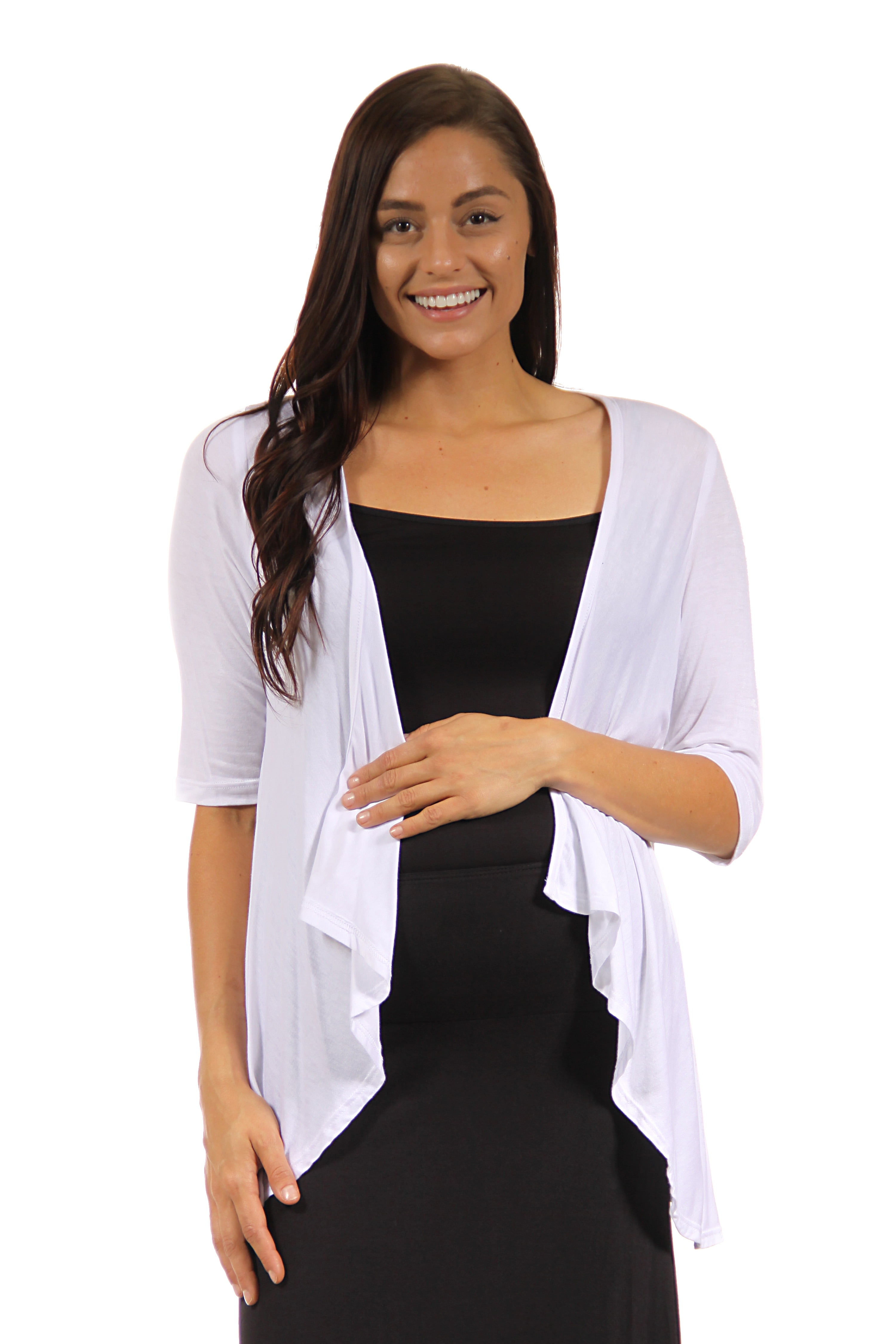 24seven Comfort Apparel Elbow Length Sleeve Maternity Open Cardigan
