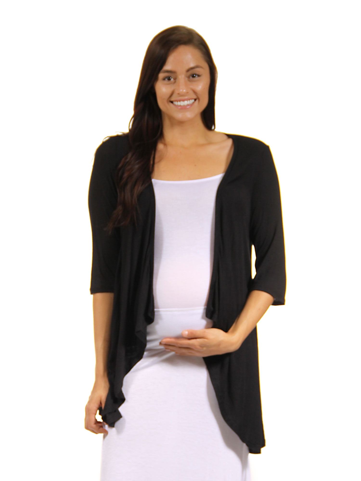 24seven Comfort Apparel Elbow Length Sleeve Maternity Open Cardigan