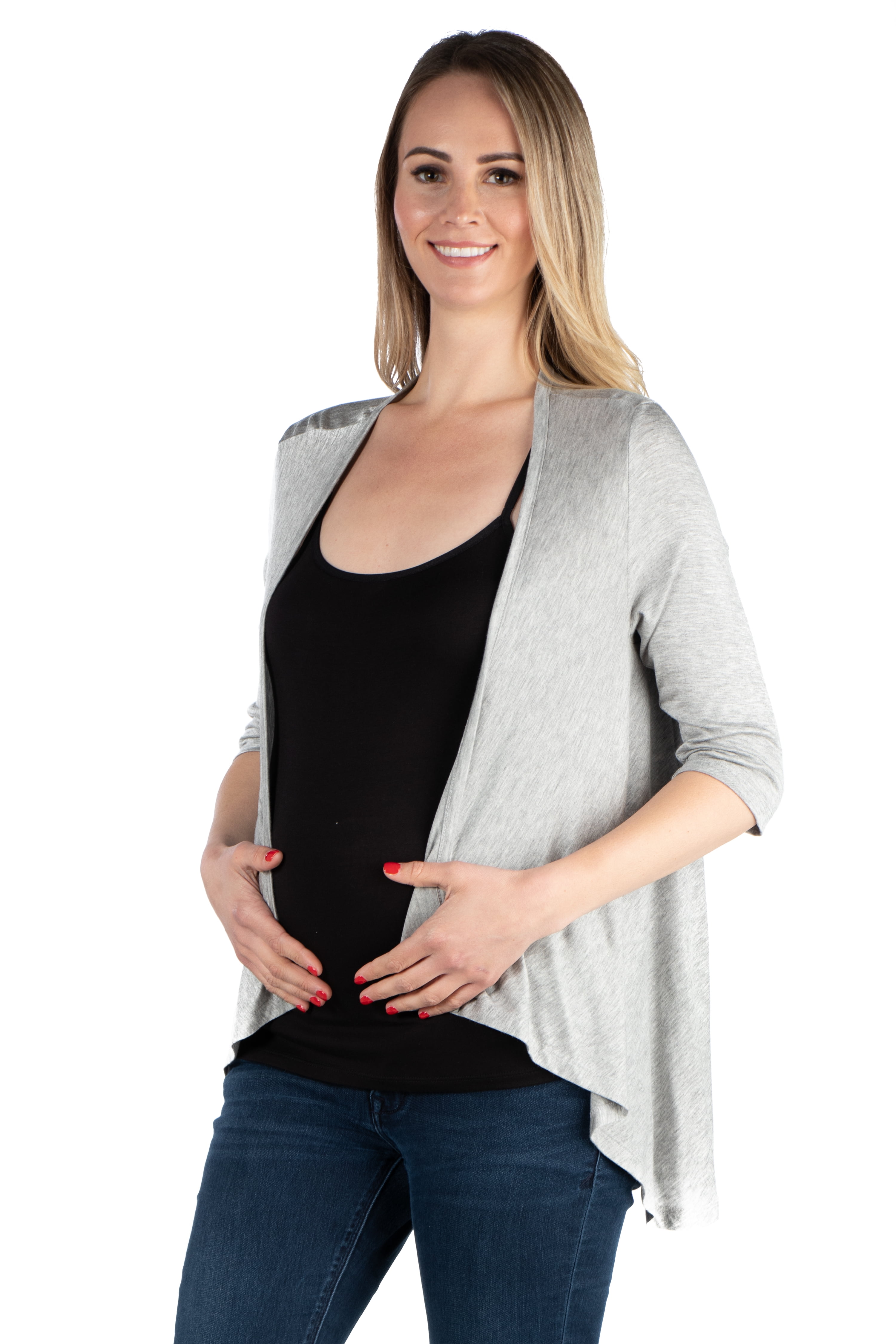 24seven Comfort Apparel Elbow Length Sleeve Maternity Open Cardigan