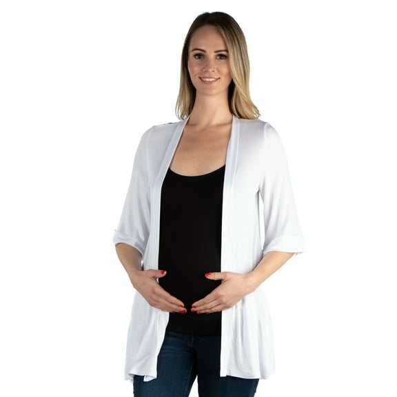 24seven Comfort Apparel Elbow Length Sleeve Open Front Maternity Cardigan