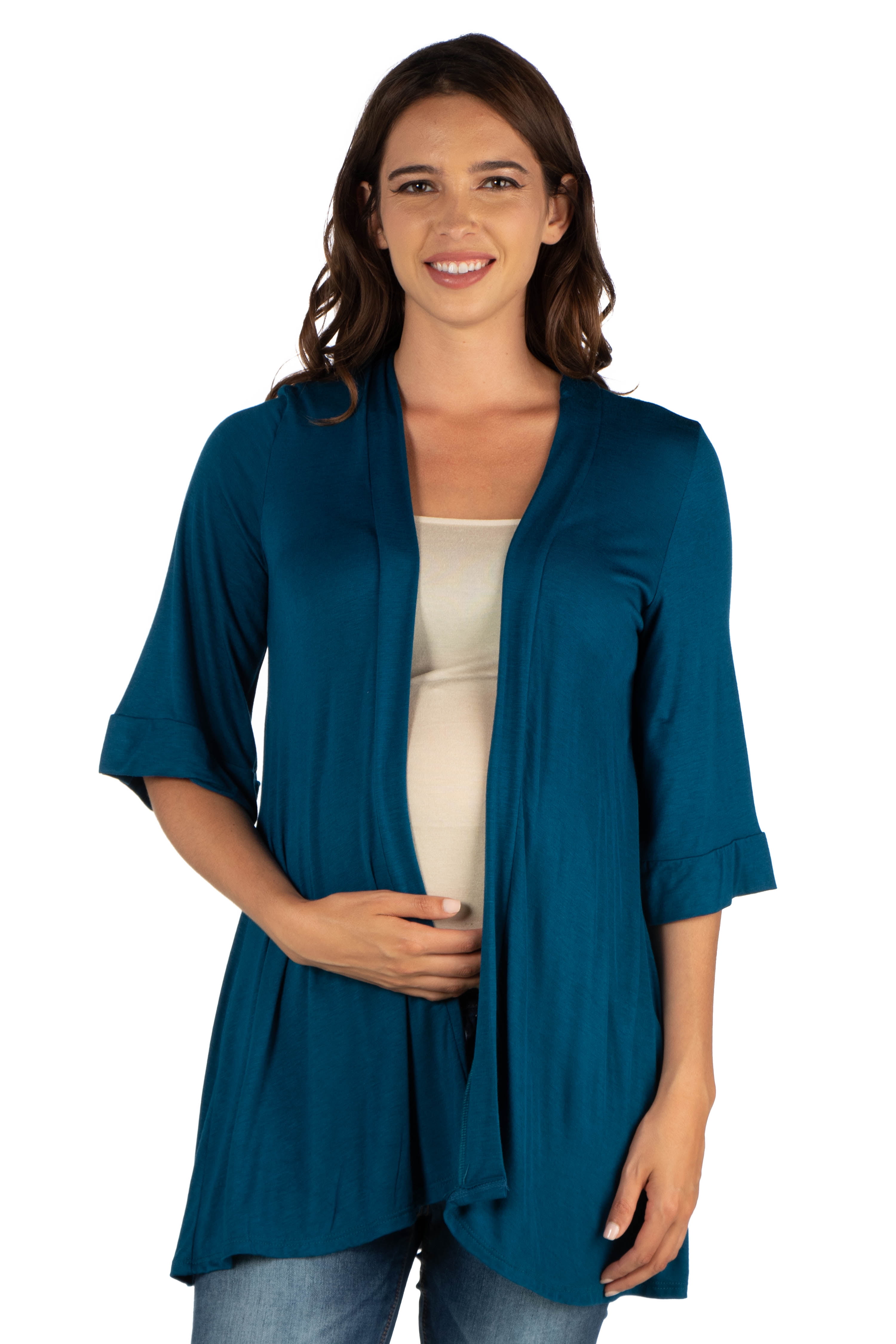 24/7 COMFORT APPAREL 24seven Comfort Apparel Elbow Length Sleeve Open Front Maternity Cardigan