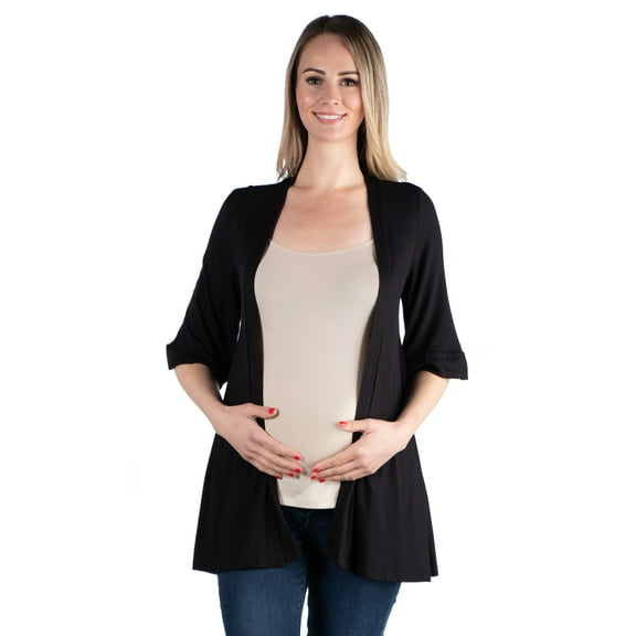 24seven Comfort Apparel Elbow Length Sleeve Open Front Maternity Cardigan