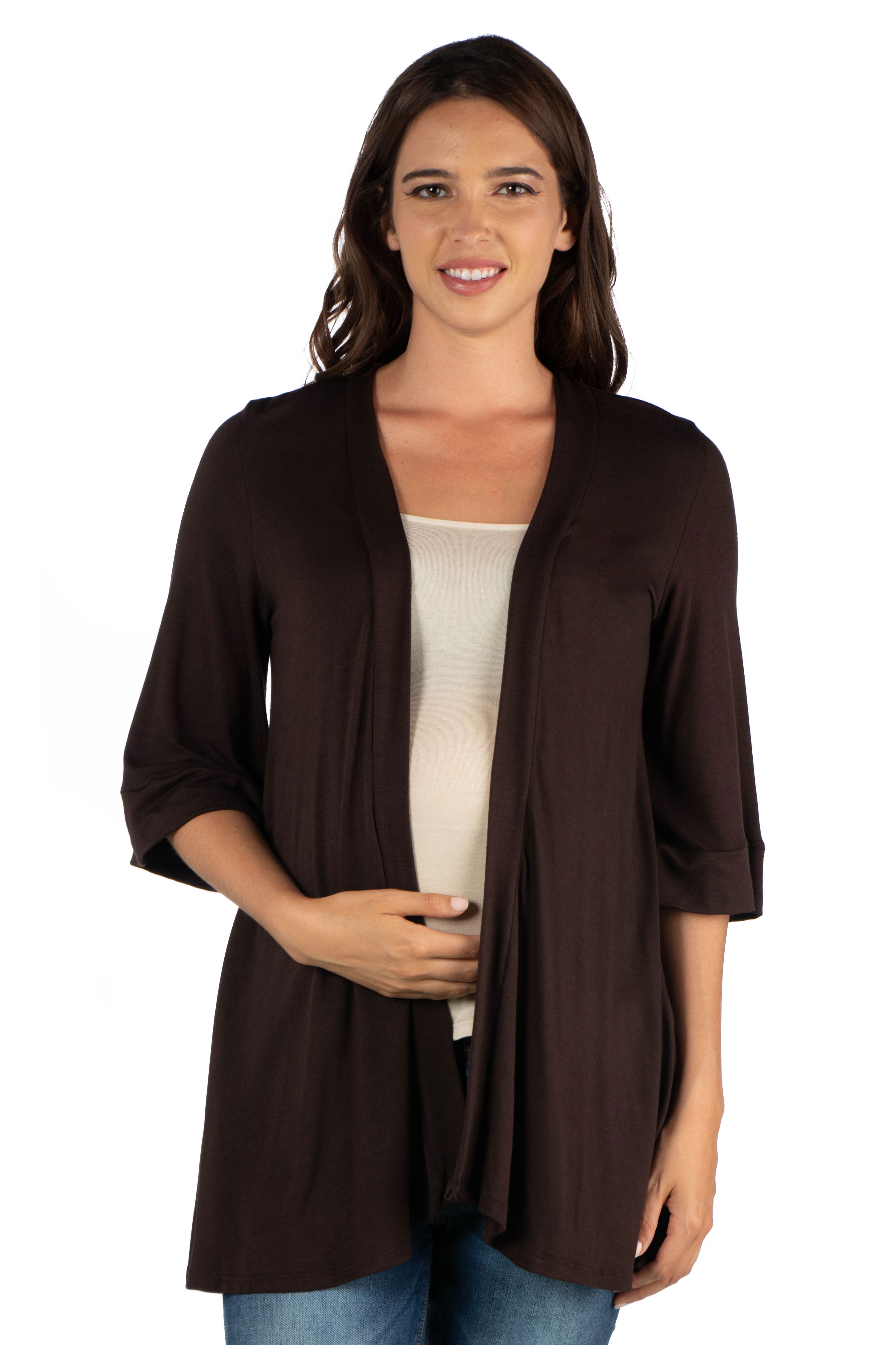 24/7 COMFORT APPAREL 24seven Comfort Apparel Elbow Length Sleeve Open Front Maternity Cardigan