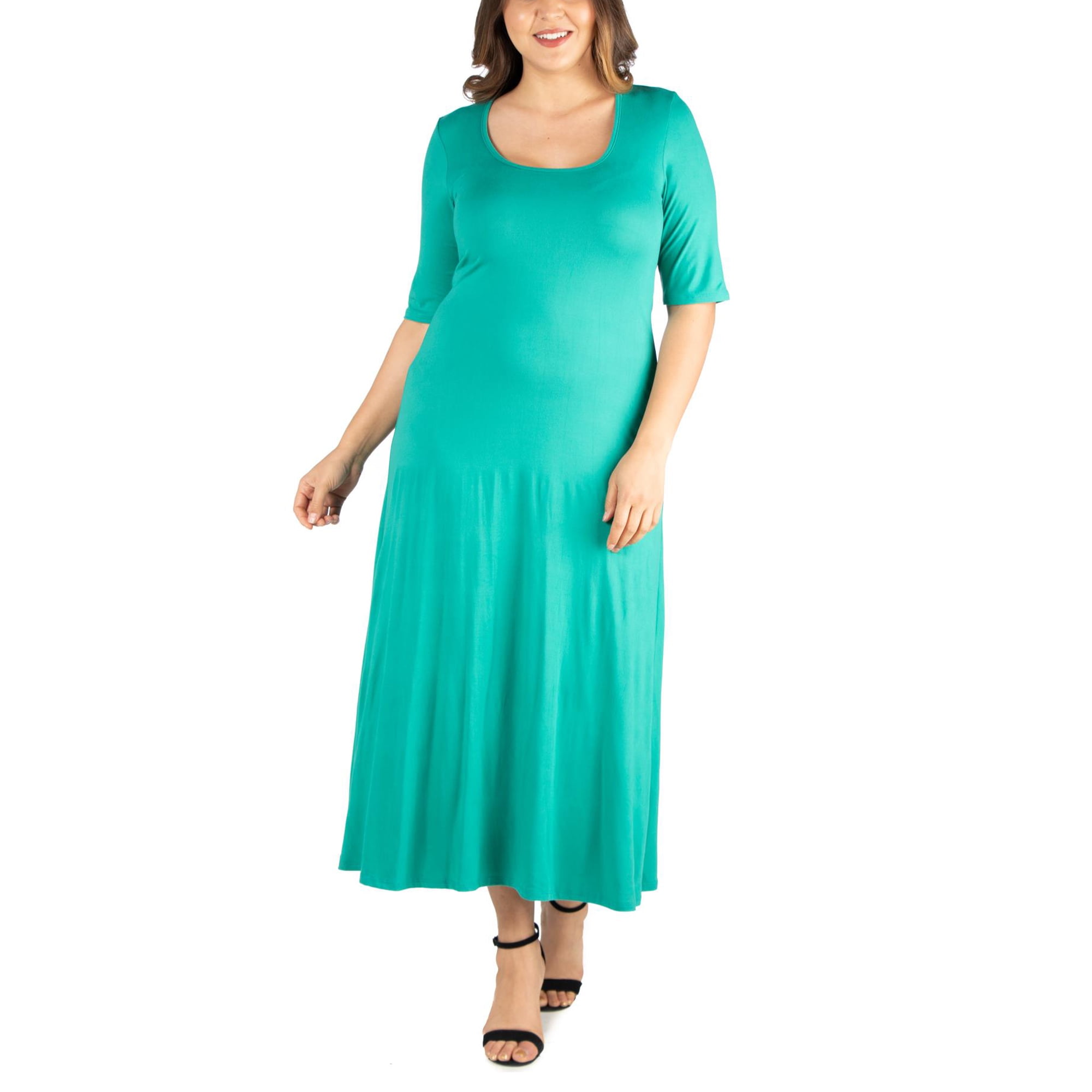 24seven Comfort Apparel Elbow Length Sleeve Plus Size Maxi Dress