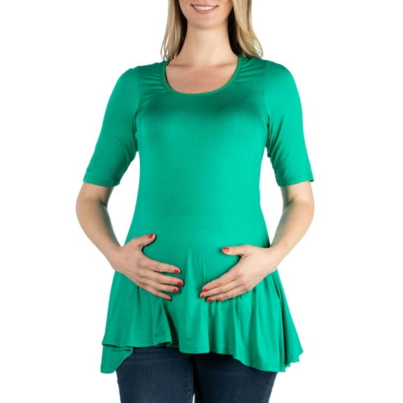 24seven Comfort Apparel Elbow Sleeve Maternity Swing Tunic Top
