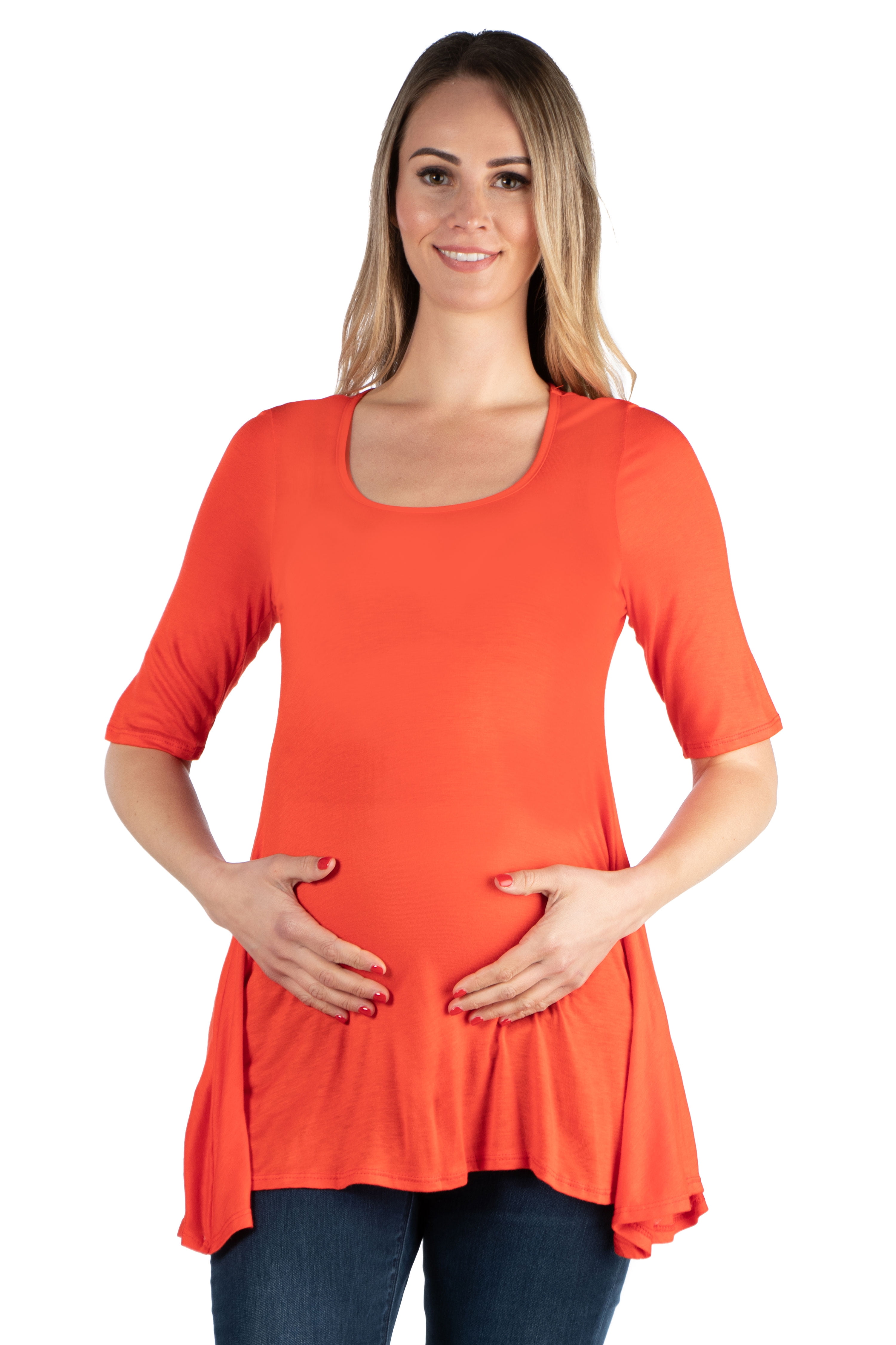 24seven Comfort Apparel Elbow Sleeve Maternity Swing Tunic Top