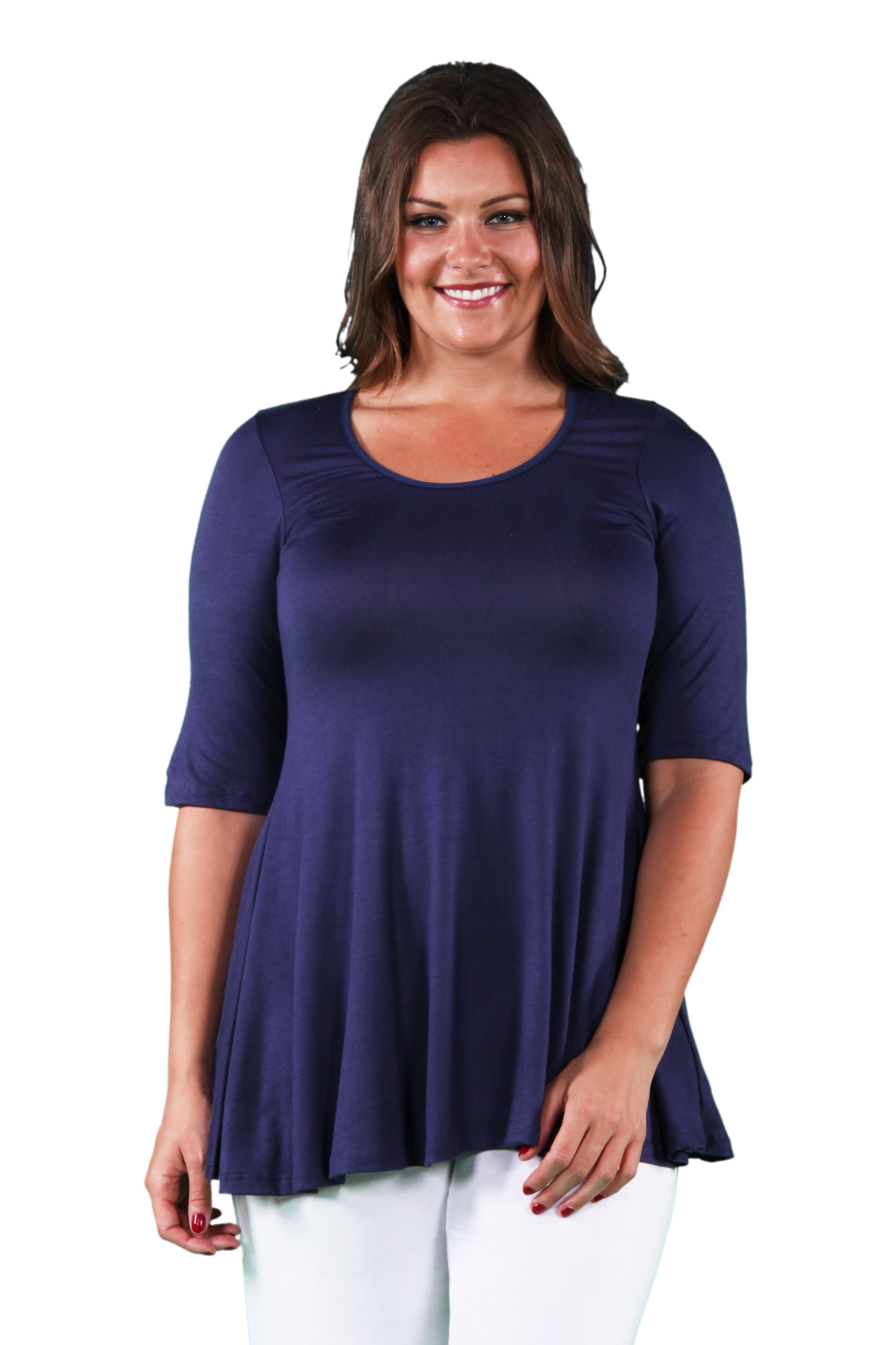 24seven Comfort Apparel Elbow Sleeve Plus Size Tunic Top For Women