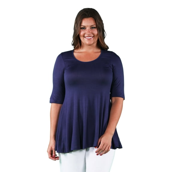 24seven Comfort Apparel Elbow Sleeve Plus Size Tunic Top For Women