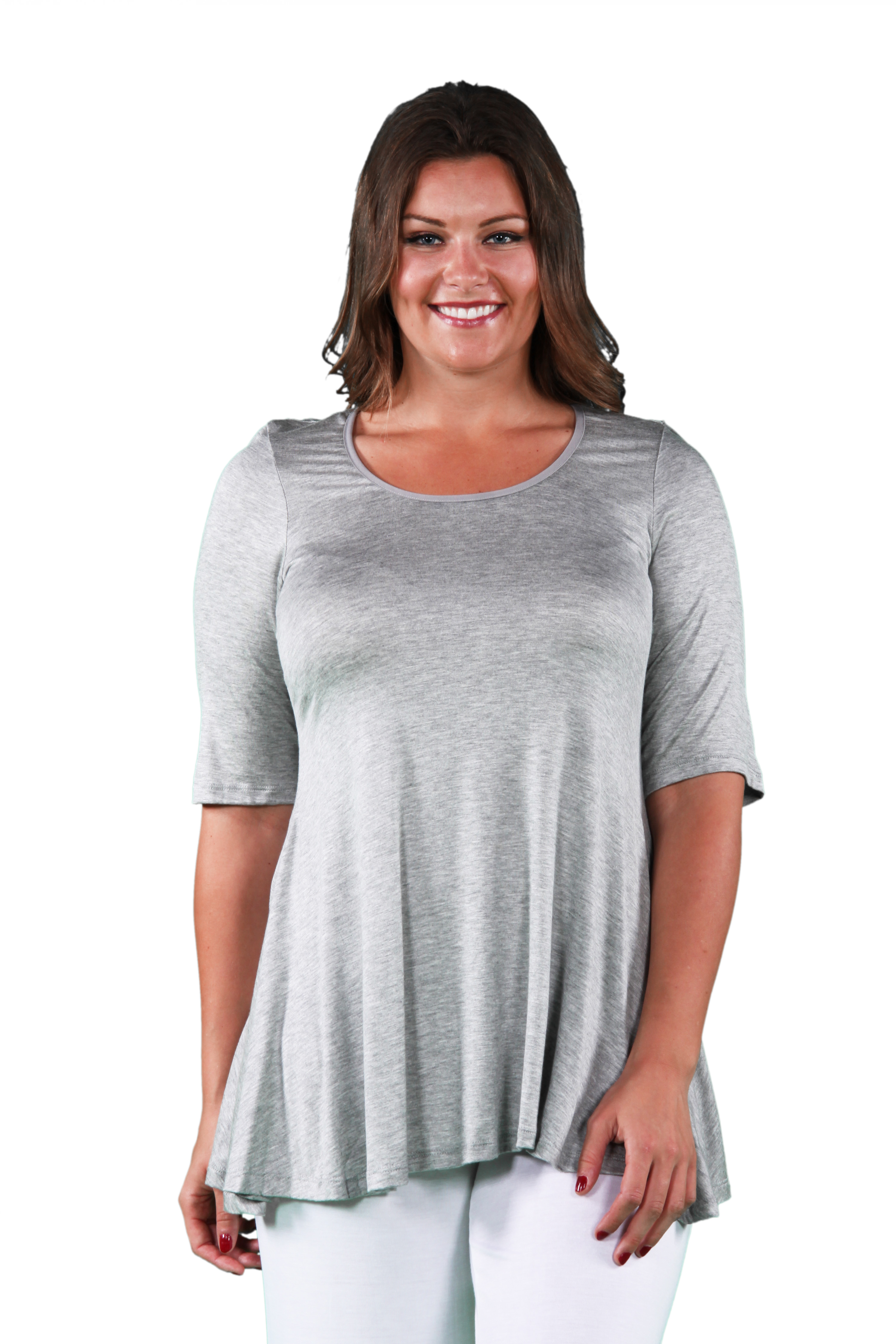 24seven Comfort Apparel Elbow Sleeve Plus Size Tunic Top For Women ...