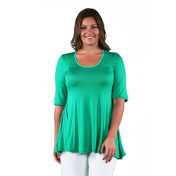 24seven Comfort Apparel Elbow Sleeve Plus Size Tunic Top For Women