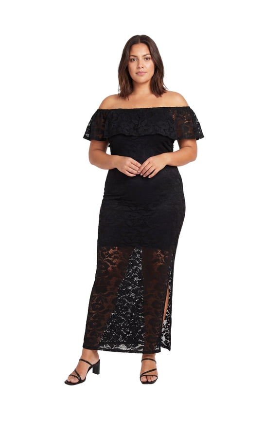 Apparel Elevate Curvy Lace Off the Shoulder Side Slit Bodycon Maxi Dress