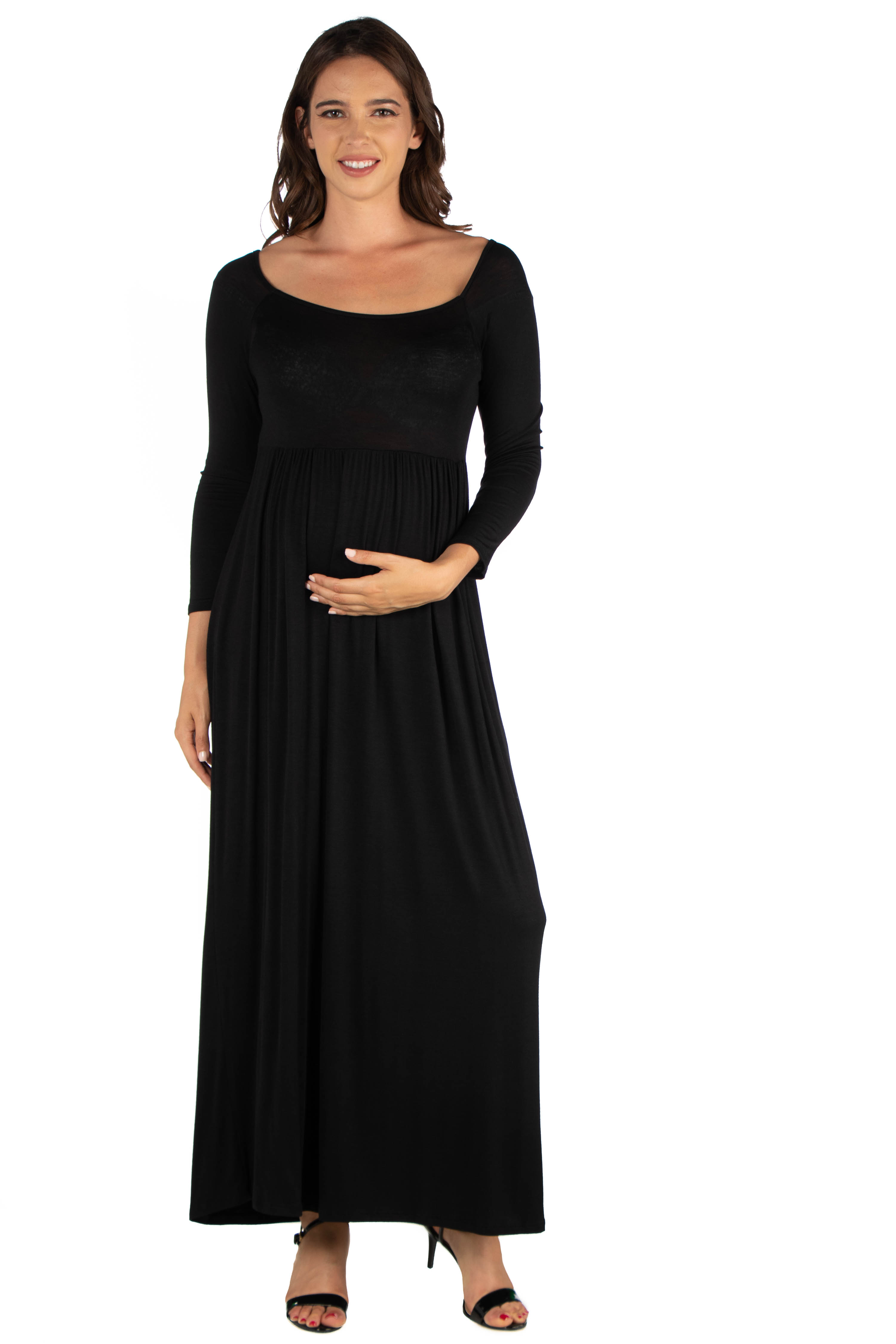 24seven Comfort Apparel Empire Waist Long Sleeve Maternity Maxi