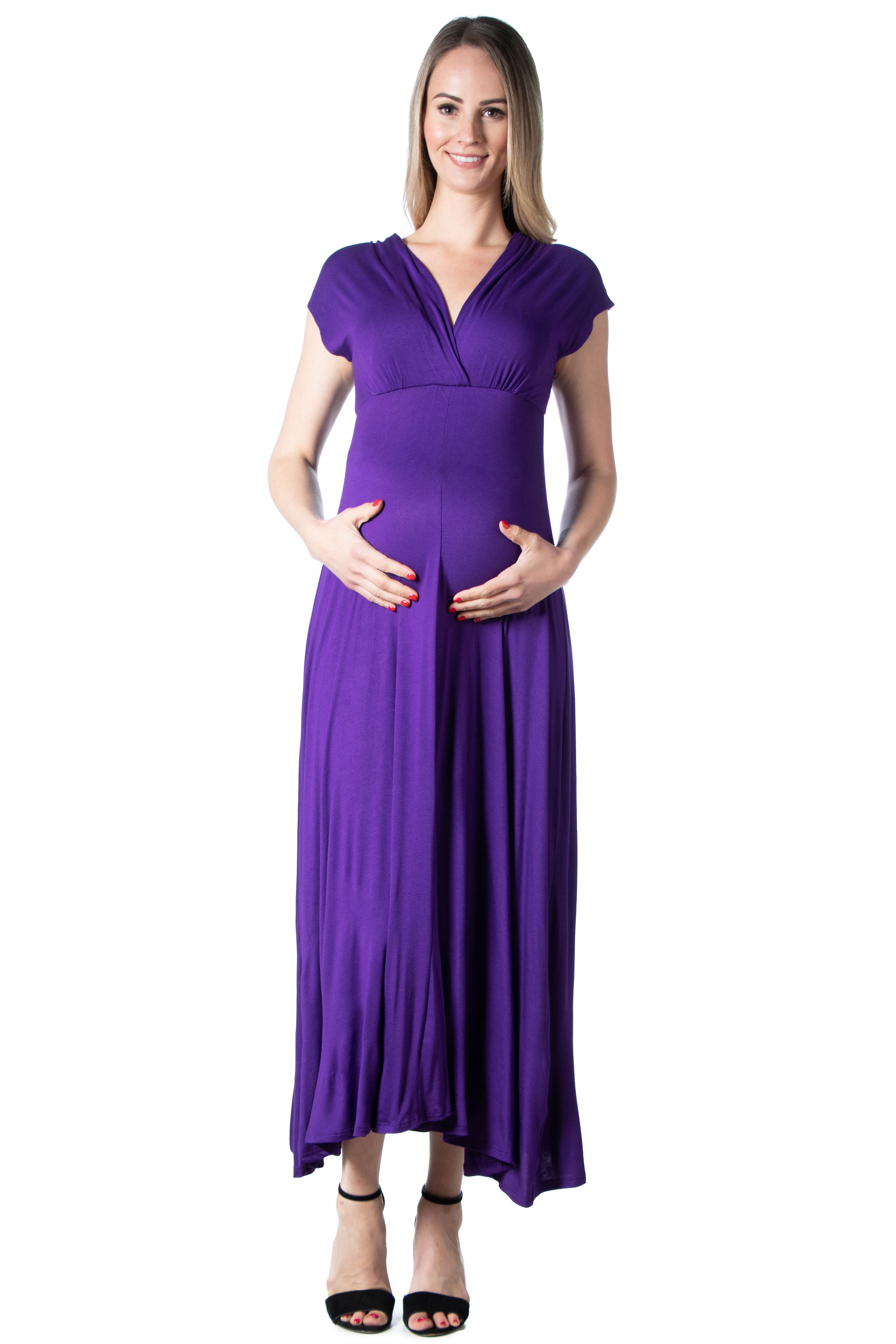 green emerald velvet dress Smocked Empire Waist Maternity Dress with Ruffle Hem main image 0