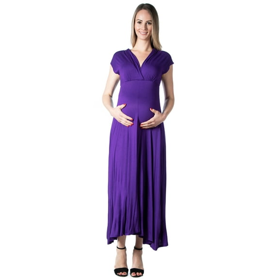 24seven Comfort Apparel Empire Waist V Neck Maternity Maxi Dress