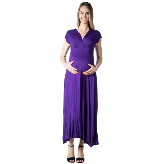 24seven Comfort Apparel Empire Waist V Neck Maternity Maxi Dress