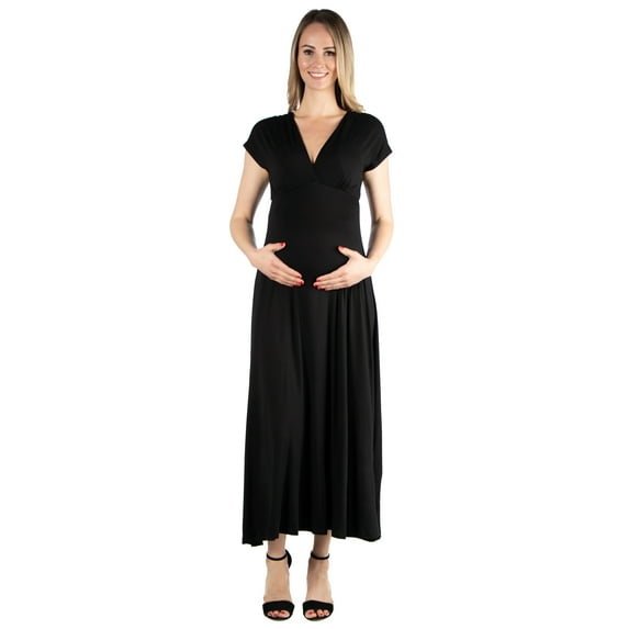 24seven Comfort Apparel Empire Waist V Neck Maternity Maxi Dress