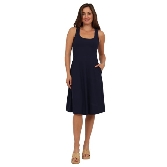 24seven Comfort Apparel Essential Womens Ribbed Knit Sleeveless Scoop Neck Pocket A Line Midi Dress