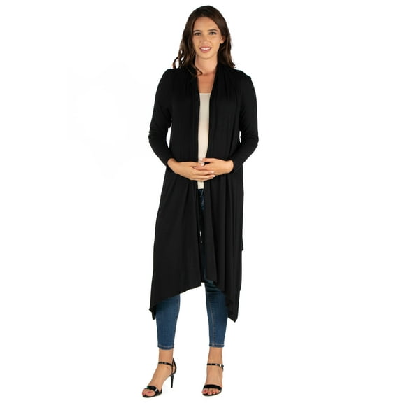 24seven Comfort Apparel Extra Long Open Front Maternity Cardigan