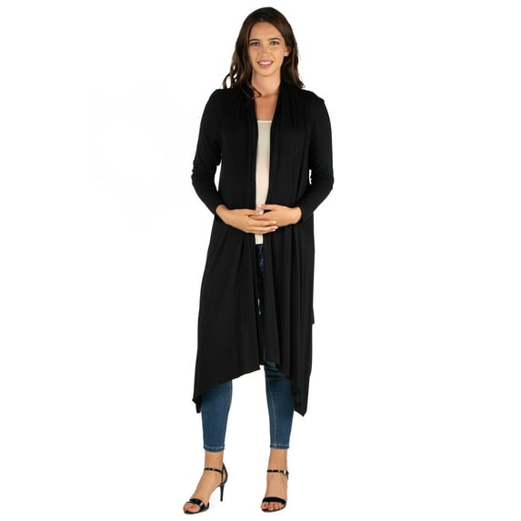 24seven Comfort Apparel Extra Long Open Front Maternity Cardigan