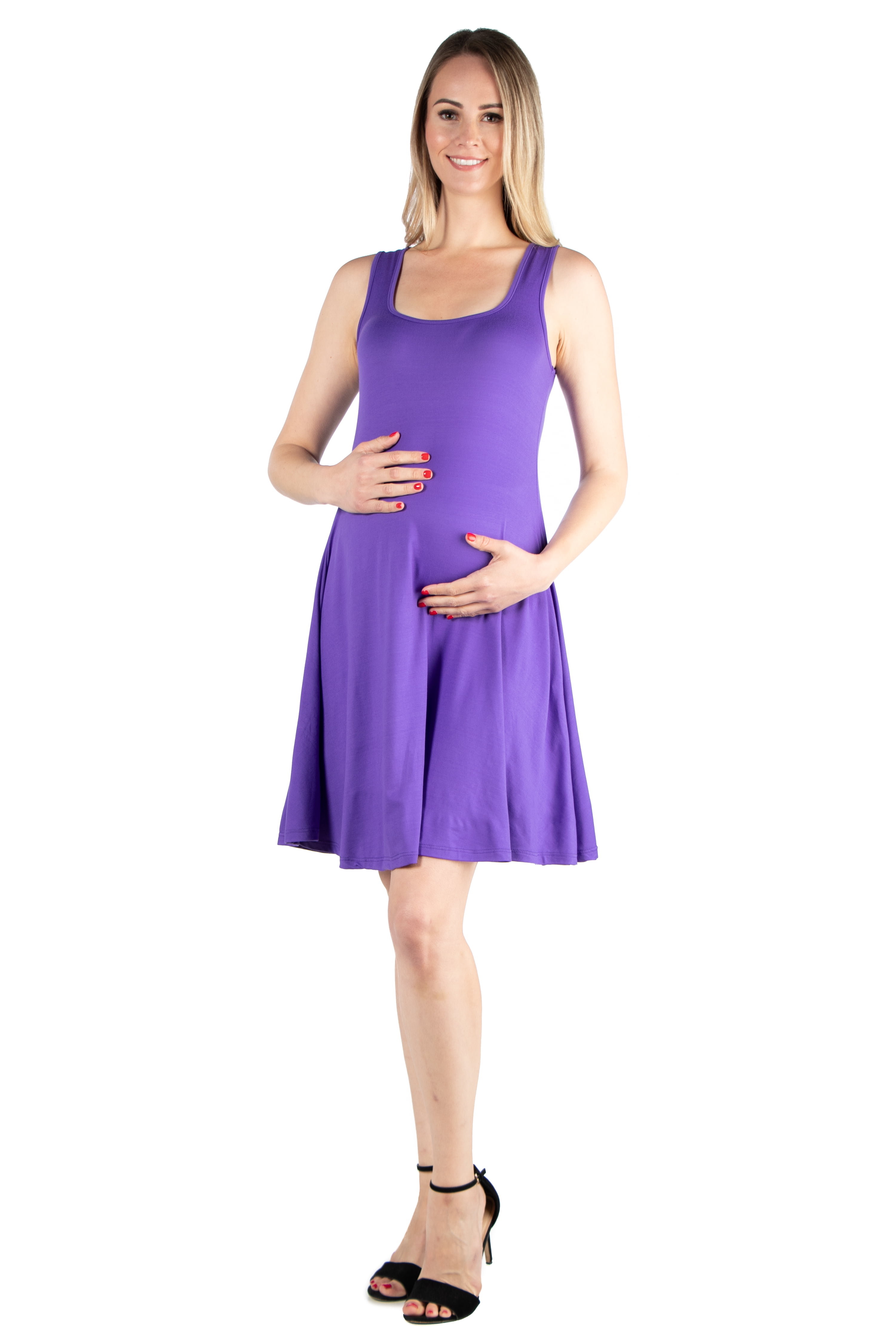 24seven Comfort Apparel Fit and Flare Knee Length Maternity Tank Dress 