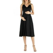 24/7 COMFORT APPAREL 24seven Comfort Apparel Fit and Flare Sleeveless Maternity Midi Dress with Pockets