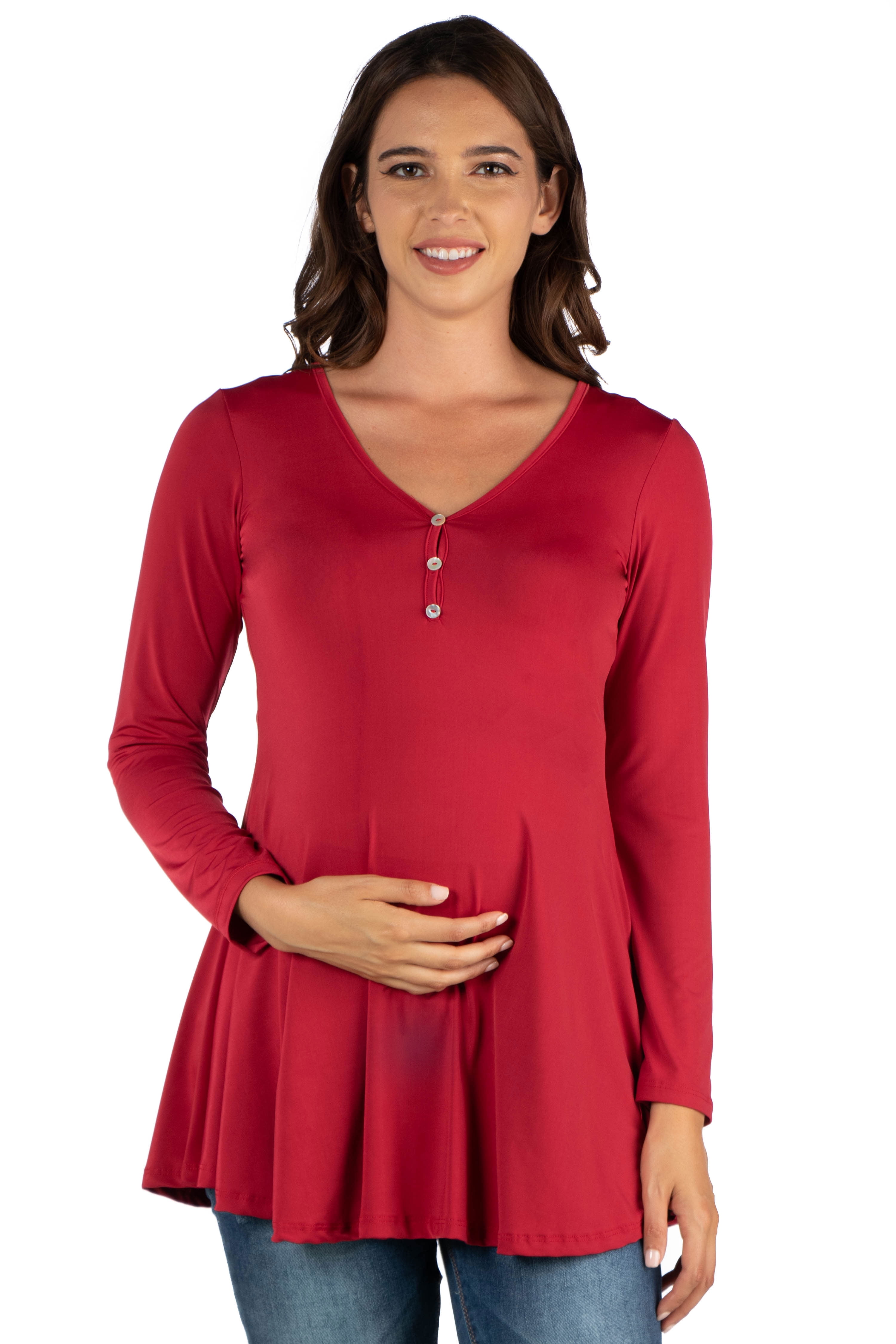 24seven Comfort Apparel Flared Long Sleeve Henley Maternity Top