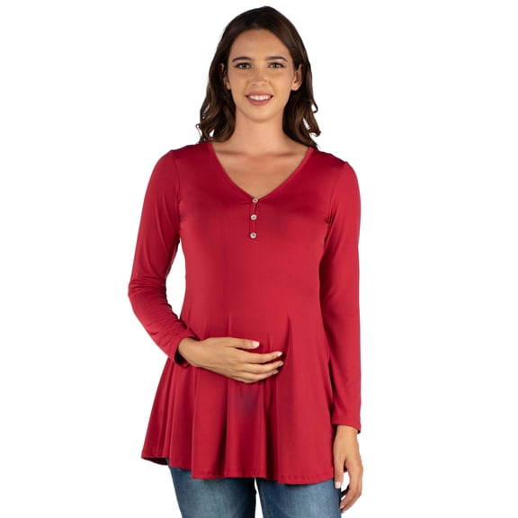 24seven Comfort Apparel Flared Long Sleeve Henley Maternity Top