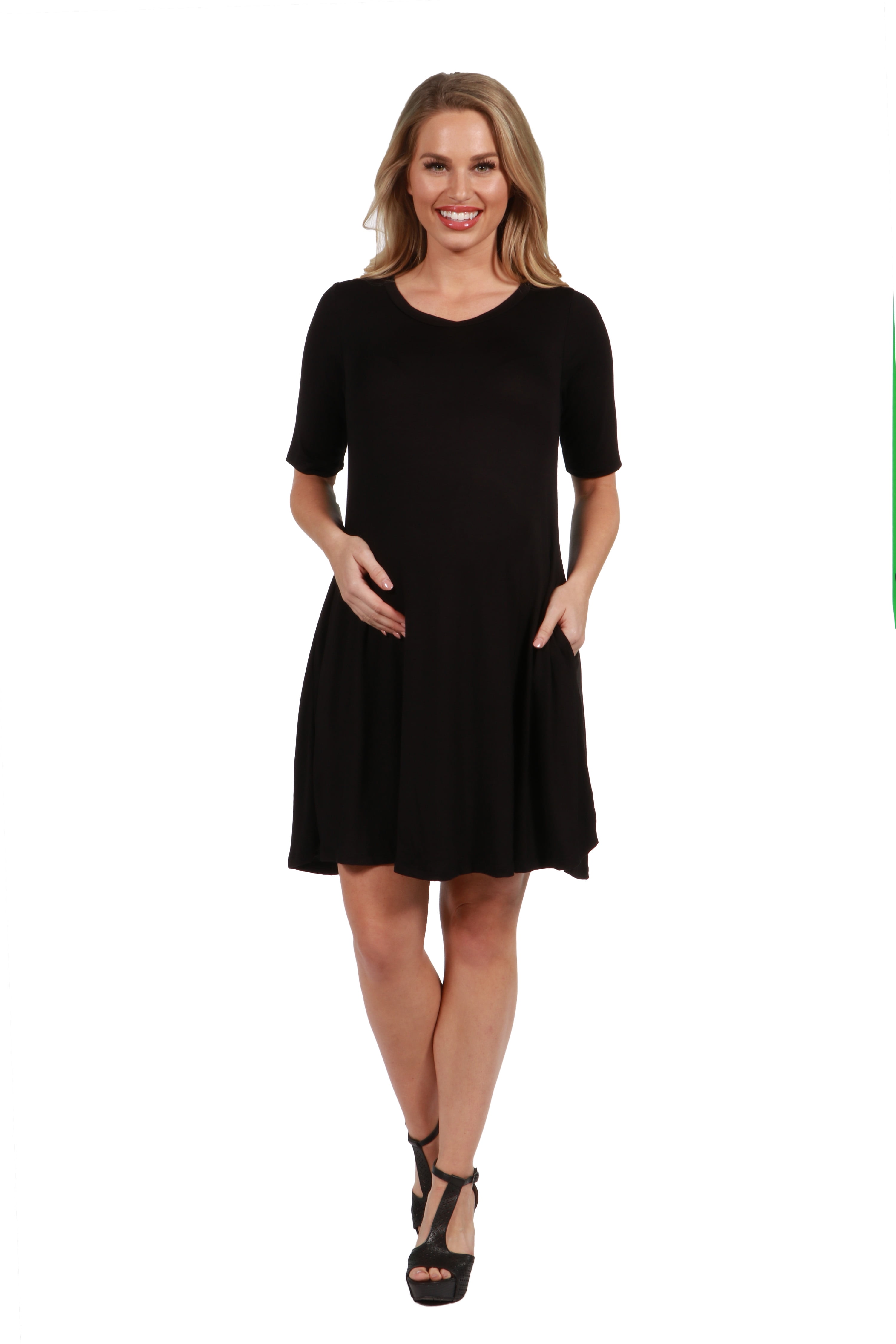 24seven Comfort Apparel Knee Length Maternity Pocket T Shirt Dress