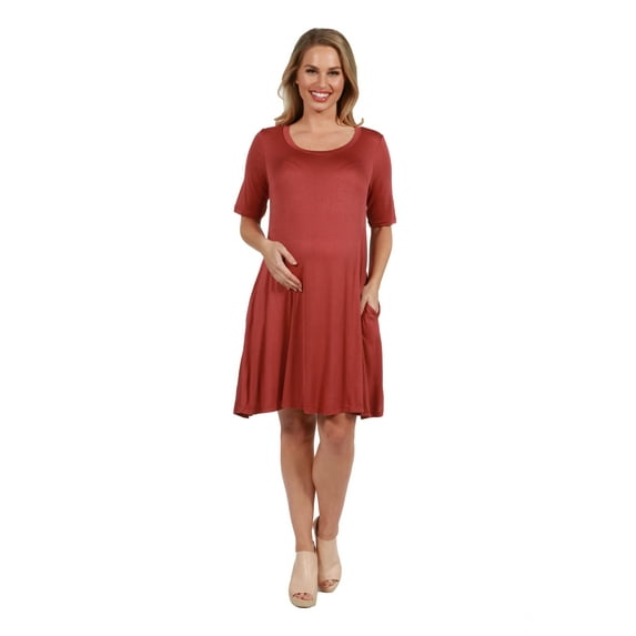 24seven Comfort Apparel Knee Length Maternity Pocket T Shirt Dress