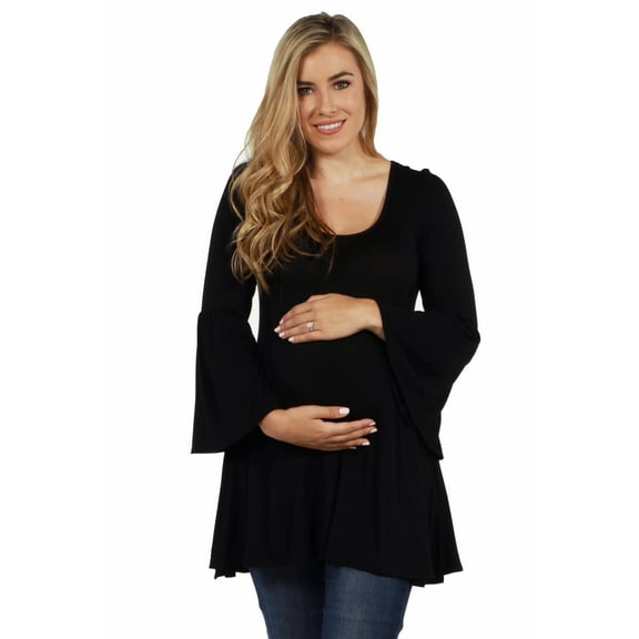 24seven Comfort Apparel Long Bell Sleeve Flared Maternity Tunic Top