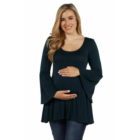 24seven Comfort Apparel Long Bell Sleeve Flared Maternity Tunic Top