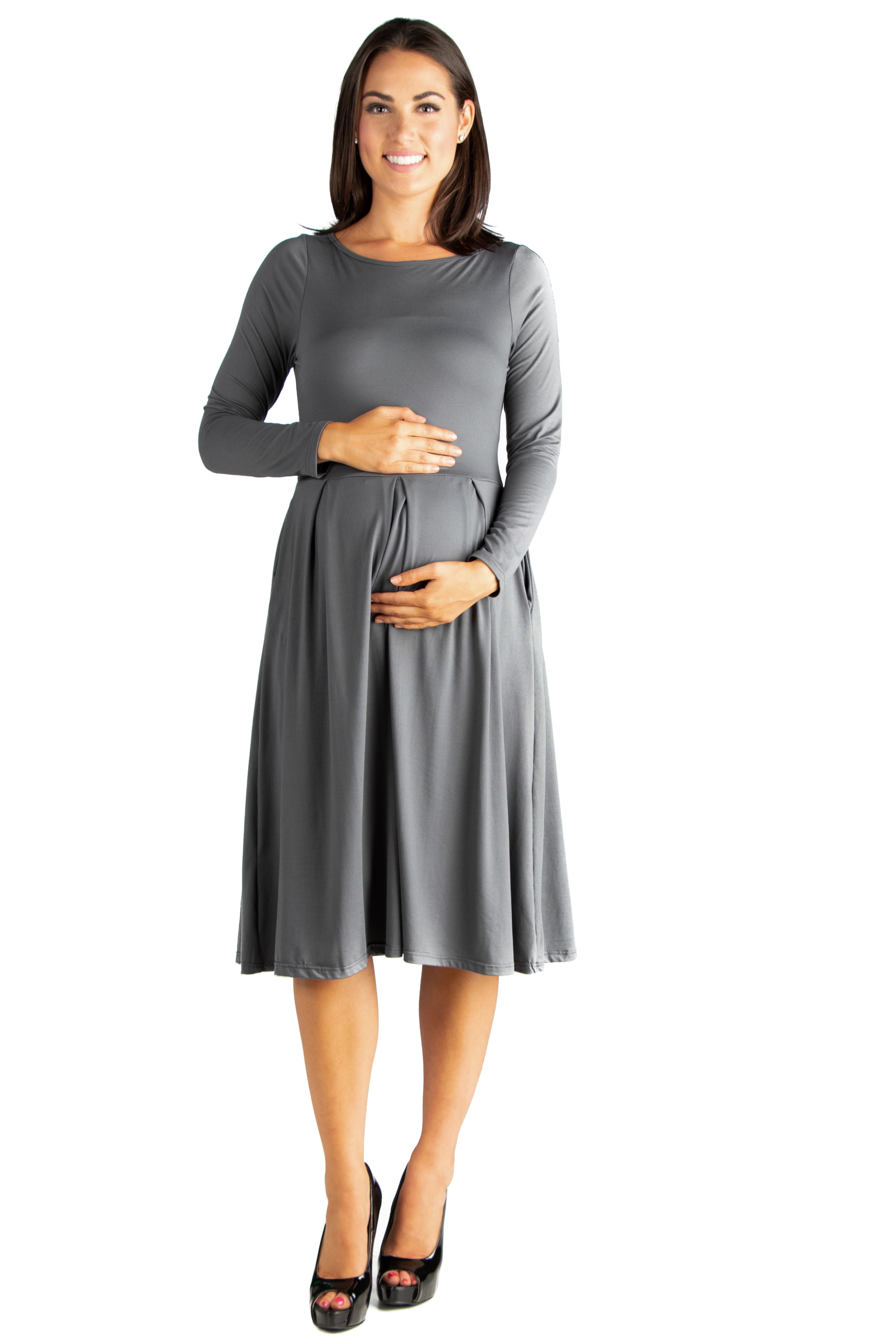 fitted lace wedding dress MEREDITH || COWL NECK LONG SLEEVE MATERNITY MIDI DRESS