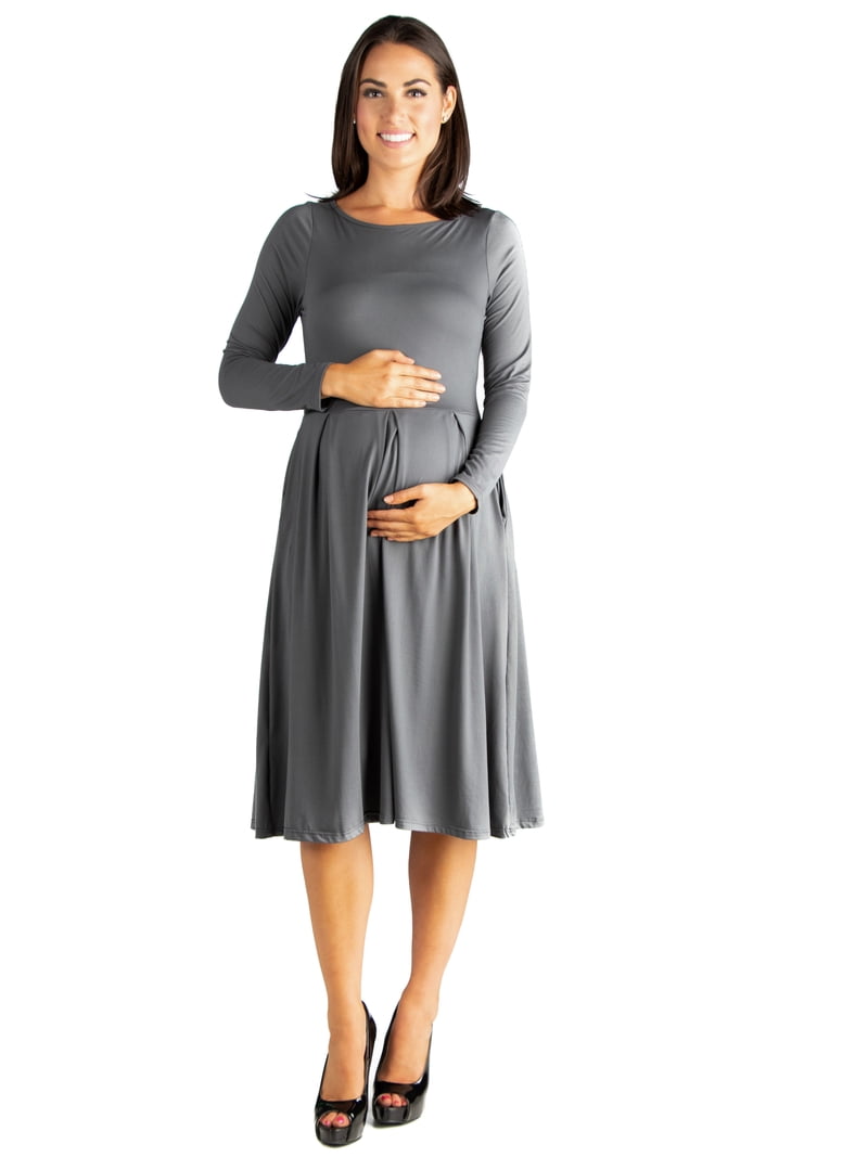 slim fit dress slacks Brown Embellished Long Sleeve Velvet Trim A-Line Midi Dress main image 1